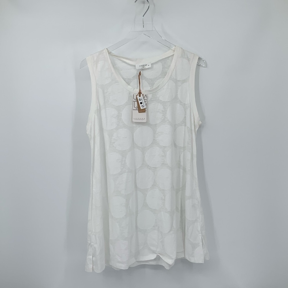 Luukaa sleeveless polka dot tunic shirt blouse top burnout ecru white new 12 L